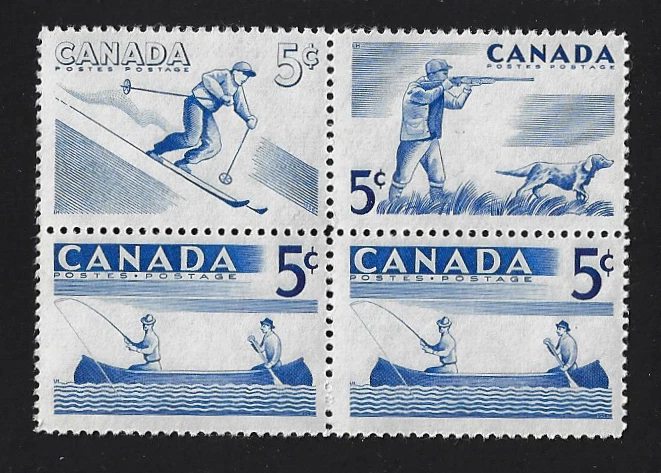 Canada — Block of 4 — Recreation Sports: Fishing, Skiing & Hunting #365i/7/8 MNH - Image 1 of 1