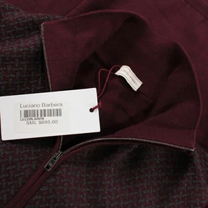 Maglione Luciano Barbera nuovo con etichette 1/4 zip taglia 48 S US bordeaux e grigio seta/lana - Foto 1 di 7