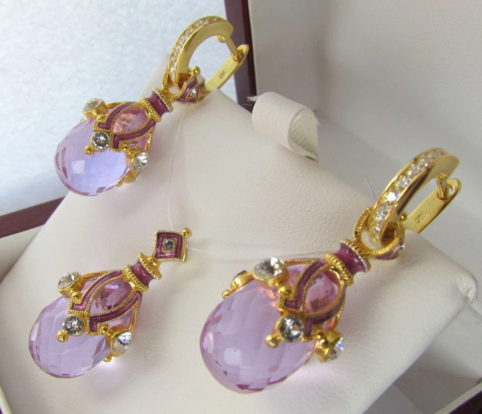 ALEXANDRITE EARRINGS & PENDANT SET HANDMADE RUSSIAN SOLID STERLING SILVER 925  - Image 1 of 4