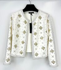 NWT GRAYSE White Suede Yellow Flower Crystal Pendant Studs Crop Jacket Small
