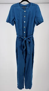 White House Black Market Jumpsuit Women 12 Short Sleeve Blue Cropped Utility New - Picture 1 of 9