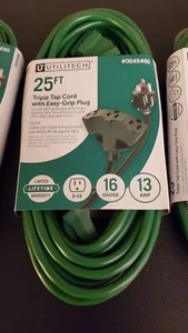 NEW 25ft Utilitech Christmas Lights Extension Cord Green 3-Outlet - FREE SHIP! - Picture 1 of 1