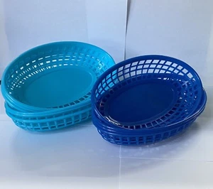 10x blue Oval Fast Food Baskets pack American Plastic Burger Chip takeaway bar - Picture 1 of 4