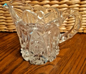 Pressed Glass Creamer - Cambridge EAPG ? Sawtooth, Faceted Handle - Wheat Sheaf - Picture 1 of 5