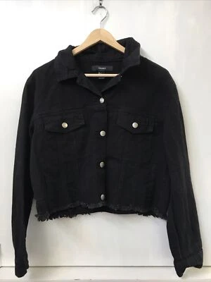 Jaqueta Forever 21 preta jeans cropped bainha crua lantejoulas leopardo tamanho P pequena - Imagem 1 de 4