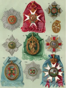 ORDERS OF THE BATH & ST. GEORGE - British Honors 1910 Antique Chromolithograph - Picture 1 of 2