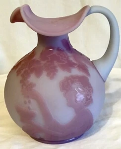 Limited Fenton blue Burmese sand carved cameo pitcher "Vintner" Kelsey Murphy - Picture 1 of 4