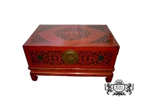 Antique Painted Asian Trunk on Stand - Picture 1 of 14