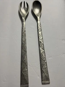 Vintage Möwe Kanada Zinn Salat Gabel & Servierlöffel 13 Zoll Blätter Thanksgiving - Bild 1 von 9