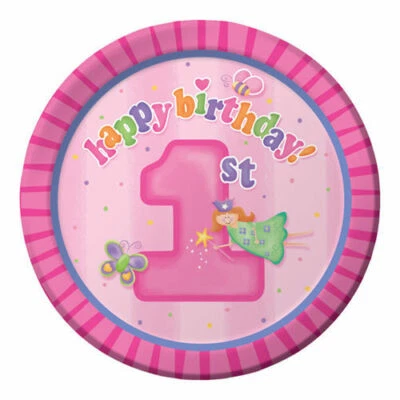 1st Birthday Pink Girl Party Supplies Fun At One Dessert Plates 8 Pack Tableware - Image 1 of 2
