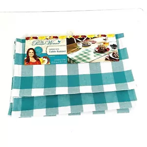 Corredor de mesa Pioneer Woman encantador a cuadros verde azulado azul y blanco 14"x72" a cuadros - Imagen 1 de 2