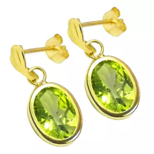 New 9ct Gold Real Peridot Oval Drop Earrings Made in UK Birthday Gift Boxed - Picture 1 of 1