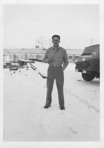 Jan 1945 WWII US 83rd Gen Hosp Lt Schneider England Photo #11 me & scout car - Picture 1 of 2