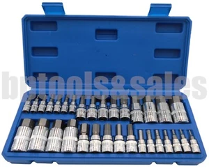 32pc MASTER HEX BIT SET (SAE & METRIC) SOCKET SET STANDARD ALLEN 1/4" 3/8" 1/2" - Picture 1 of 5