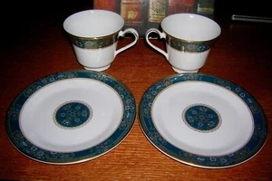 Royal Doulton CARLYLE Footed Tea Coffee Cup Saucer Fine Bone China England SET 2 - Picture 1 of 4