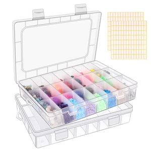 2 Pack 24 Grids Clear Plastic Organizer Box, Storage Container with Adjustabl... - Picture 1 of 6