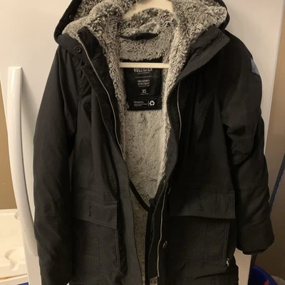 Chaqueta Abrigo Hollister Heritage Collection XS Parka Negra Cinch para Mujer con Capucha Foto 1 de 4