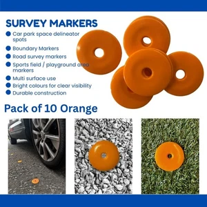 Pack of 10, 40mm Dia Survey Road Markers High Impact Plastic Discs ORANGE. S7839 - Picture 1 of 3