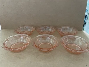 Vintage CHERRY BLOSSOM Jeannette Pink Depression Glass 6pcs FRUIT DESSERT BOWLS - Picture 1 of 6
