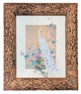 Gold Framed White Peacock Bird Print by Haruyo Japanese Floral Art Printed in UK - Picture 1 of 15