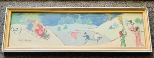 Orig CAROLYN BLISH inverno neve pupazzo di neve bambini illustrazione acquerello dipinto - Foto 1 di 5