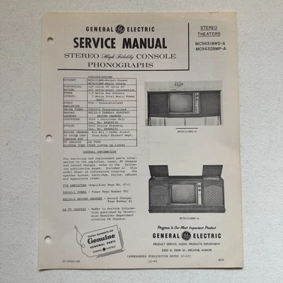 General Electric 1965 Stereo Theaters MC9631BWD-A, MC9632BMP-A  Service Manual - Image 1 of 4