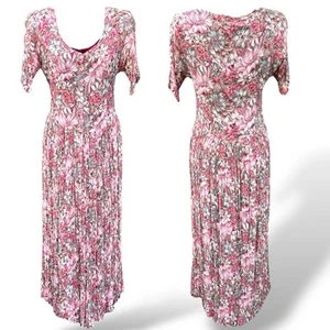 Vintage Starina Midi Maxi Fan Pleat Dress S Floral Button Semi Sheer Cottagecore - Picture 1 of 16