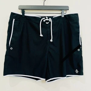 Penguin by Munsingwear Black Swim Shorts w/ White Trim & Mesh Lining - 36 - NWOT - Picture 1 of 11