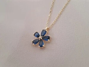 Pear Cut Lab Created Blue Sapphire Women 2.00CT Pendant 14k Yellow Gold Plated - Picture 1 of 8