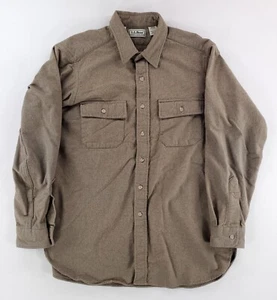 LL Bean VTG 90s Chamois Button Up Shirt Brown Tan Long Sleeve Made USA Mens L - Picture 1 of 6