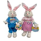 Vintage Easter Bunny Twins Plush Greeters Boy & Girl Set 24" Tall Bendable Arms