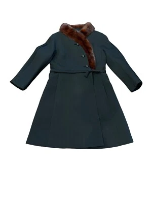 Abrigo de lana Bramson vintage talla M con ribete de visón mediados de siglo moderno Mad Men Foto 1 de 4