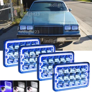4pcs 4X6" LED Headlights Blue halo Fit Buick Regal 1982-1987 Riviera 1975-1985 - Picture 1 of 10