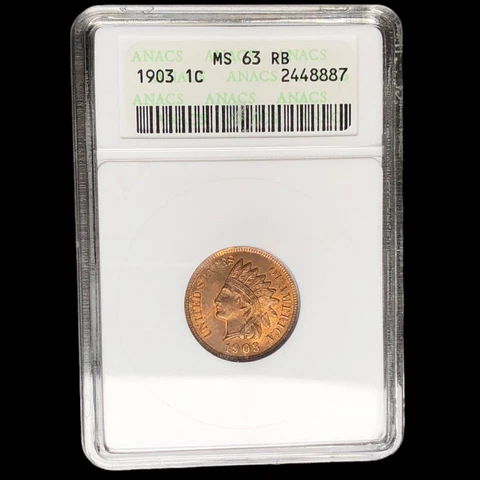 1903 ANACS MS-63 RED / BROWN Indian Head Cent Penny IKG W0076 Cover