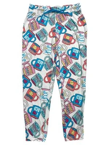 Womens White Coffee Cup Rise & Shine Joggers Sleep Pants Pajama Bottoms - Picture 1 of 2