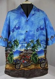 KYs International Hawaiian Blue Motorcycle Ocean Camp Rockabilly Men XL  - Picture 1 of 12
