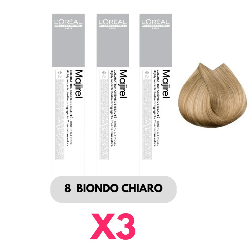 X3 Nuevo Majirel 8 Rubio Claro L'Oreal Color de Cabello Permanente 3PZ Foto 1 de 1