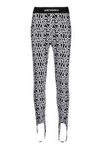 NWT JUST CAVALLI LEGGINGS WITH ALL-OVER LOGO BRACKET S04KA0339 N21661 - Picture 1 of 4