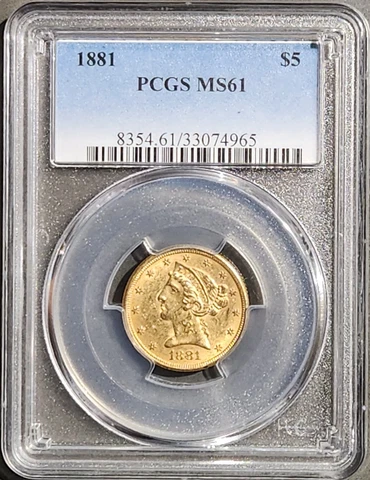 1881 5 Dollar Liberty Gold Coin $5 US Coin Cover