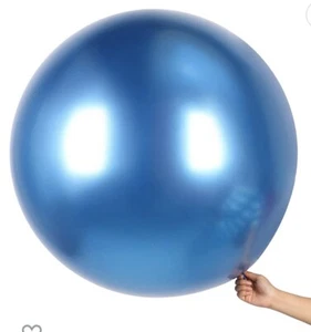 6 Balloons Metal Chrome Shiny Blue Latex Happy Birthday Wedding Party Games 24" - Picture 1 of 2