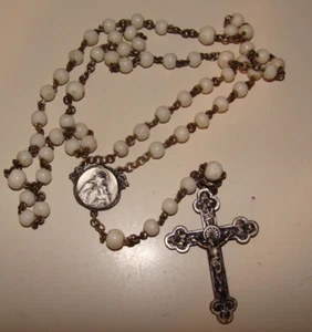 Vintage Catholic Rosary Souvenir of First Holy Communion White Beads 15.5" c1930 - Picture 1 of 2