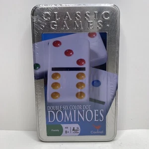 NEW Cardinal Dominoes Classic Games Double Six Color Dot Silver Box NIB Sealed - Picture 1 of 7