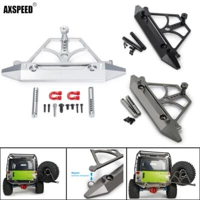 FLYXM Metal Rear Bumper w/Spare Tire Rack For RC 1:10 Axial SCX10 Crawler Car - Image 1 of 4