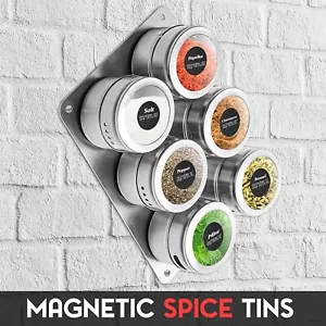Spice Rack With Empty Jars And Labels Wall Mount Magnetic Spice Rack (6pcs) Set - Picture 1 of 24