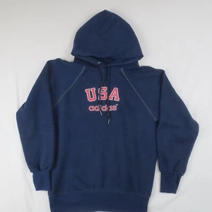 Vintage Adidas USA Hoodie Youth Large (14-16) Blue Long Sleeve Pullover Retro - Picture 1 of 9