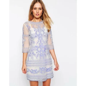Asos Blue Sheer Mesh Lace Floral Shift Dress - Picture 1 of 7