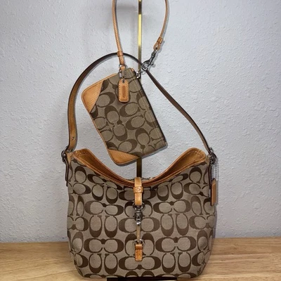 Bolso Hobo Jacquard Vintage Y2K Coach 6845 Beige Hamptons Signature con Bolsa Foto 1 de 4