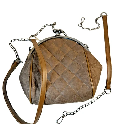 DHGate Bag Quilted Brown Faux Suede 2 Detachable Straps Crossbody/Shoulder/Clutc - Image 1 of 4