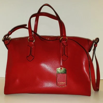 Vintage Lauren Ralph Lauren Red Newbury Leather Satchel Tote Shoulder Bag - Image 1 of 4