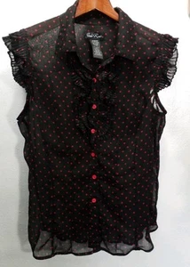 Susie Rose Ruffled Sleeveless Polka Dot Blouse Women's Junior's Size XL (15-17) - Picture 1 of 6